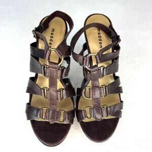 Madden Girl Brown Faux Leather Strappy High Heel Slingback Platform Sandal Wms 7